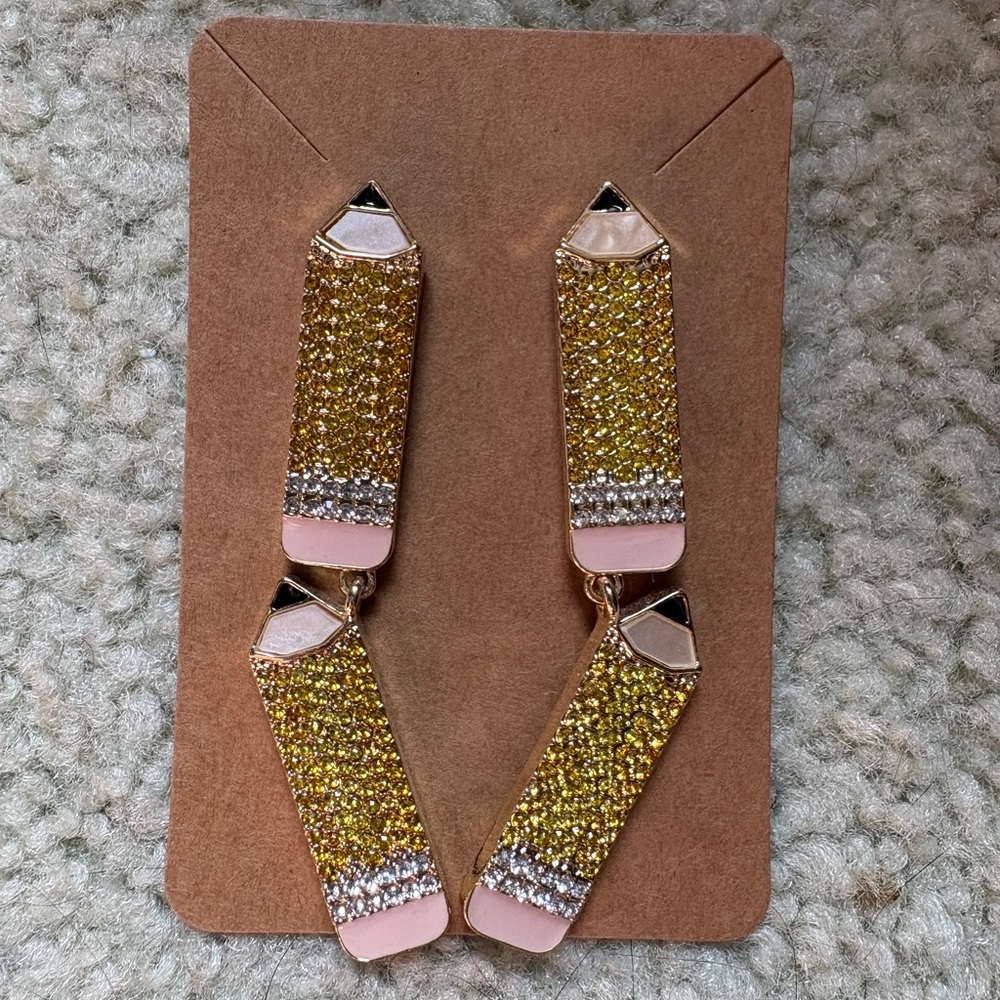 Sparkly Gold and Pink Pencil Earrings